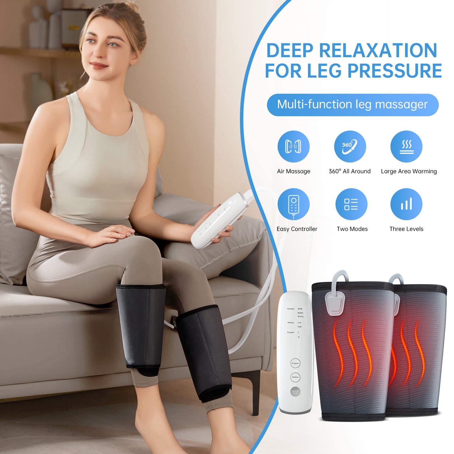 Leg Massager - Air Compression & Heat for Circulation