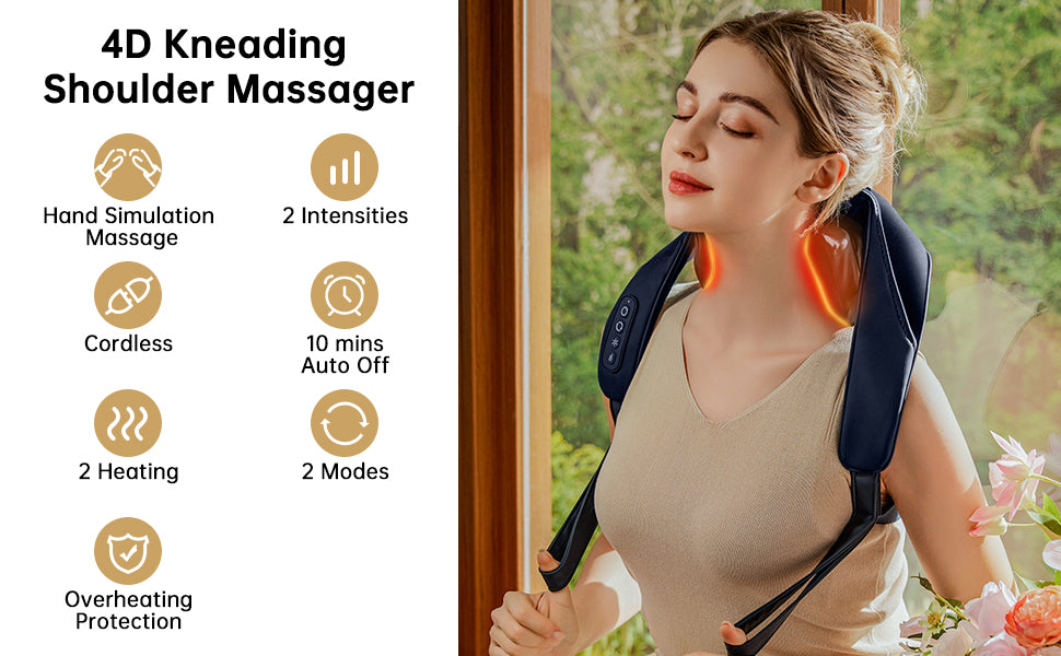 Cordless Neck Massager - 4D Shiatsu with Heat Therapy